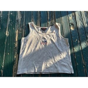 Three Hearts Womens Tank Top Nautical Sailboat Anchor Embroidered Tan Casual S